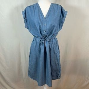 Chambray Tied Waist Smock Dress